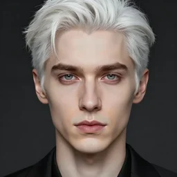 portrait of 4 0 - year - old man with white hair with a pale complexion, pointed face and grey eyes, clear smooth face, no beard wearing black suit, hyper realistic face, beautiful eyes, character art, art by artgerm lau and wlop and and ilya kuvshinov and john singer sargent, hyperdetailed, cryengine, trending on artstation, digital art