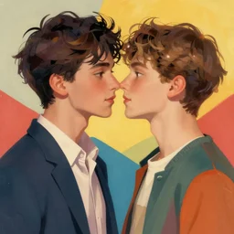 “beautiful portrait of two young men in love, Aestheticism, Neo-Classicism, colorful modern portraiture”