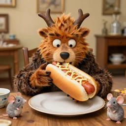 the gruffalo in suite eating a mouse hotdog, 4 k