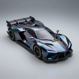 photo of a dark glass and plastic futuristic aerodynamic rectangular box - shaped car with sharp edges and aerodynamic fins and canards, iridescent octopus skin, venturi tunnels, neon lights, studio lighting, spaceship style, hard surfaces