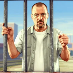 walter white holding prison bars in gta 5 game poster