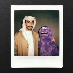 polaroid photo of osama bin laden with barney the purple dinosaur