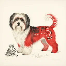 tlingit haida lithographic, havanese dog, red and black white, lithograph print by nathan jackson and tristan - wolf n 9