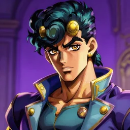 A professional digital portrait painting of a D&D druid, painted in the style of JoJo's Bizarre Adventure, 4k, digital art, trending on cgsociety, highly detailed, upper body shot, shallow depth of field, purple and yellow lighting, professional lighting, airbrush,