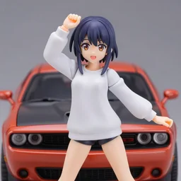 complete figure of dodge challenger 2 0 2 0 wearing a comfy blouse, tsurime eyes, tareme eyes, eyes by kon satoshi, personification, dynamic pose, amiami, aniplex, kotobukiya, good smile company, beautiful composition, 4 5 mm lens, focal length 2, telephoto lens, hdr, iso 1 0 0 single point focus, vcr camera