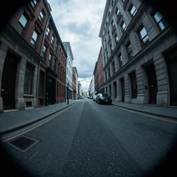 fisheye underwater footage of a city street photography