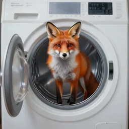 a fox standing in a washing machine, realistic painting, trending on reddit