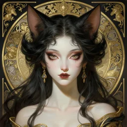 portrait of evil cat goddess, intricate, elegant, highly detailed, digital painting, artstation, concept art, smooth, sharp focus, illustration, art by artgerm and greg rutkowski and alphonse mucha and william - adolphe bouguereau