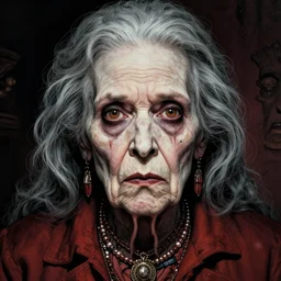 detailed image of a creepy old women by richard corben, rich deep colors. masterpiece . intricate artwork, very coherent symmetrical artwork, cinematic, hyper realism, high detail, octane render, unreal engine, 8k, Vibrant colors, Smooth gradients, High contrast, depth of field. by Katsuhiro Otomo, full body character drawing, inspired by Evangeleon, clean ink detailed line drawing, intricate detail, extremely detailed.