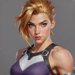 portrait painting of beautiful thick muscular zarya from overwatch, sharp focus, award - winning, beautiful eyes, perfect eyes, trending on artstation, masterpiece, highly detailed, intricate. art by josan gonzales and moebius and deathburger