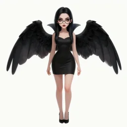 girl wearing round glasses, beautiful, detailed full body illustration, black wings, vampire, 4 k, artstation, concept art, anime, ink outlines, dark landscape, castle, wlop, wadim kashin