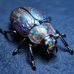 high quality close-up photo scarab jeweled pearlescent gorgeous intricate moody blue lighting low angle hd 8k sharp shallow depth of field