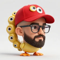 a beautiful fractal mandelbulb young cute shaved ducktail bearded middle eastern american man with wayfarer glasses and red baseball cap with multiple eyes by alex gray, android jones, karol bak, ayami kojima, artgerm, concept art, sharp angles, robot, 3 d, octane render, 8 k, unreal engine