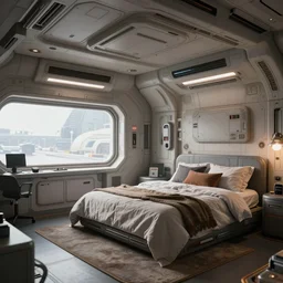 a bedroom in a spacestation, intense sci - fi details, realism, stunning photo - quality, bright and happy, movie - quality, futuristic, technology, cinematic atmosphere, muted colours, guardians of the galaxy - style 4 k, arnold render, trending on artstation, cgsociety