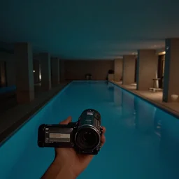 Beautiful cameraphone 2005 soft liminal Photograph of an infinite darkly-lit hallway pool