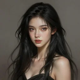 a beautiful girl with long black hair, fantasy, portrait, sharp focus, intricate, elegant, digital painting, artstation, matte, highly detailed, concept art, illustration, ambient lighting, art by Rossdraws, ilya kuvshinov, artgerm, and Greg Rutkowski