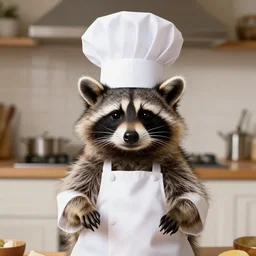 a raccoon dressed as a french chef