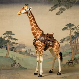 steampunk animatronic in the shape of a giraffe, japanese painting