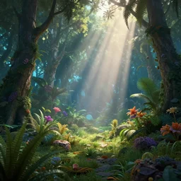 vaporwave oasis, liminal space, high detail, rendered in unreal engine, 3d render, god rays, volumetric lighting, award winning, vegetation