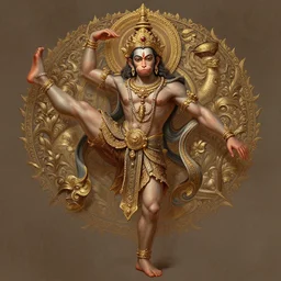 a full body portrait of a beautiful ornated hanuman god, doing a side split!!!!!, intricate, elegant, highly detailed, digital painting, artstation, concept art, smooth, sharp focus, digital illustration, art by krenz cushart and artem demura and alphonse mucha