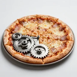 a photo of a pizza made of metal, pizza with gears, iron pizza food photo, professional food photo, iphone, 4 k