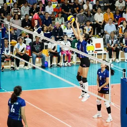 highly detailed sports photography of a girls volleyball game