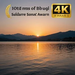 photo of a sunset on a lake with mountains in the background, landscape, beautiful, elegant, award winning photograph, highly detailed, high resolution photo, trending on artstation, 4 k