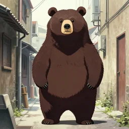 large werebear in an alley, in the style of yoji shinkawa