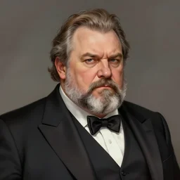 a portrait of a stern, elegantly dressed, heavy set older man with a round face and a salt and pepper goatee by jesper ejsing, official fanart behance hd artstation