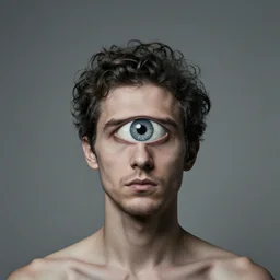 a surreal man with his third eye opening by alex grey
