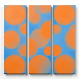 triptych canvas acrylic aerosol seamless pattern large circles and balls orange to blue gradient handicraft
