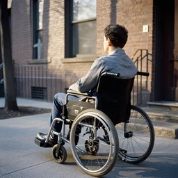 The world seen by someone in a wheelchair who has myopia in 1965 in Brooklyn with early morning light