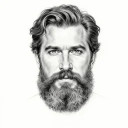 portrait of henry cavill with a big bushy beard, pencil drawing