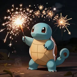 squirtle made of fireworks, photography