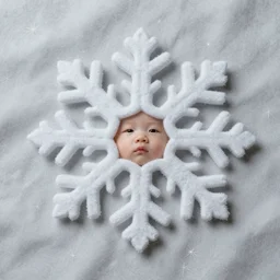 surreal photography silk snowflake with a tiny human face