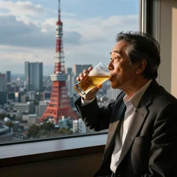 Photo of a professor drinking beer in Tokyo