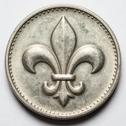 close up photograph of the fleur - de - lis etched into a coin