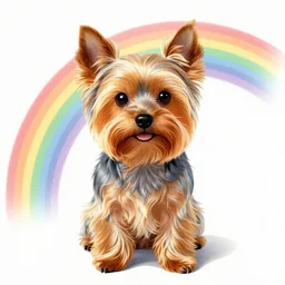 a Yorkshire terrier under a rainbow, extremely detailed masterpiece, illustration, by Michael Sowa,