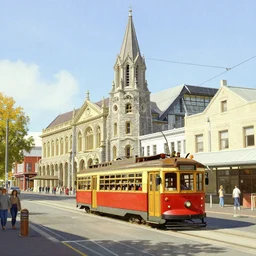 christchurch new zealand painted by alphonse mucha. shows cashel mall, tram, te pae, riverside market and turanga library. high quality 8 k art beautiful stunning. intricate. ornate. wonderful. utopian. uplifting. happy. ecstatic.