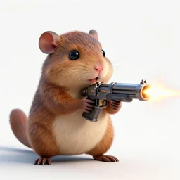 portrait of small bipedal fantasy fantasy rodent!! firing alien fantasy gun weapon, barrel at towards screen, cinematic, portrait, macro, from the new science fiction movie, white background, 8 k, f 1. 8!!!