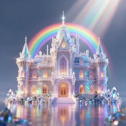 mansion made of rainbows!!! and crystal, ethereal, reflections, rays of light, by greg rutkowski, trending on artstation, highly detailed