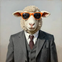a norman rockwell painting of a old - fashioned - humanoid - sheep wearing brightly colored cheap sunglasses and 3 - piece suit