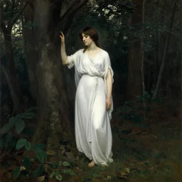 a beautiful painting of girl lost in deep dark forest, by john william waterhouse, intricate details