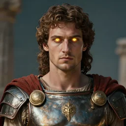 close - up of an ancient greek character in armor with glowing eyes, by ilya kuvshinov, by thomas lawrence, by bayard wu, trending on artstation, masterpiece