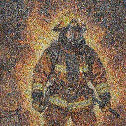 a painting of a fire - man