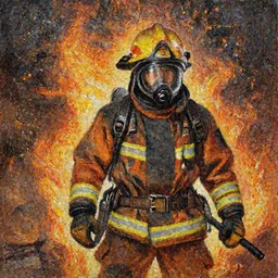 a painting of a fire - man