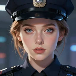 anime key visual of elizabeth olsen police officer, cyberpunk, futuristic, perfect eyes, stunning features, perfect face!!!, high details, digital painting, artstation, smooth face, soft focus, illustration, art by artgerm and greg rutkowski and alphonse mucha