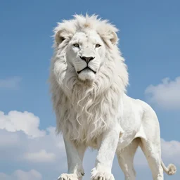 ethereal giant white lion cloud in a heavenly blue sky