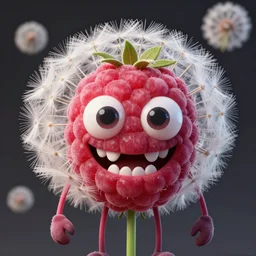 a humanoid figure dandelion raspberry monster, large eyes and menacing smile, highly detailed, digital art, sharp focus, trending on art station, anime art style
