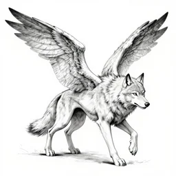 winged wolf, fantasy art, digital artwork, artstation, inked, moebius
